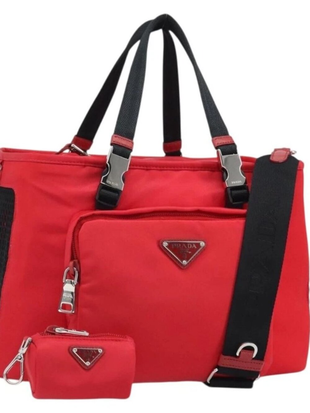 PRADA Pet Bag Pet Carry Nylon 2way Red Silver